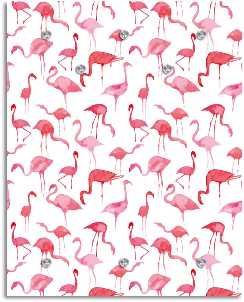 Queence Garderobe - "Flamingo Express" Druck auf hochwertigem Arcylglas inkl. Edelstahlhaken und Aufhängung, Format: 100x120cm Bild 1