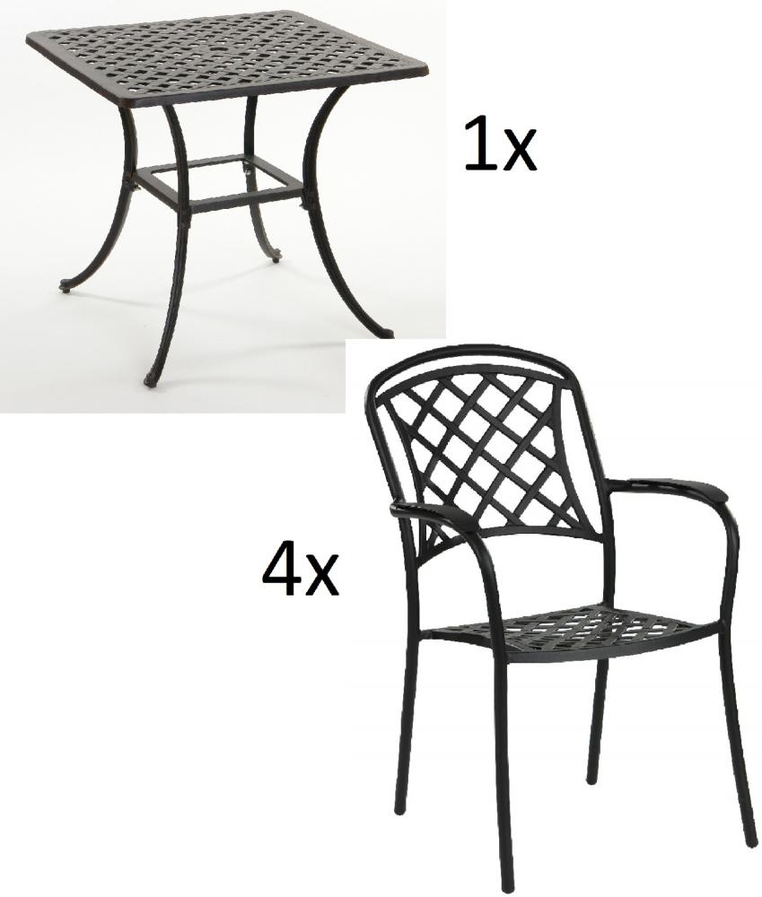 Inko 5-teilige Sitzgruppe Aluminium Guss bronze Tisch 80x80cm mit 4 Sesseln Tisch 80x80 cm mit 4x Sessel Capri Bild 1