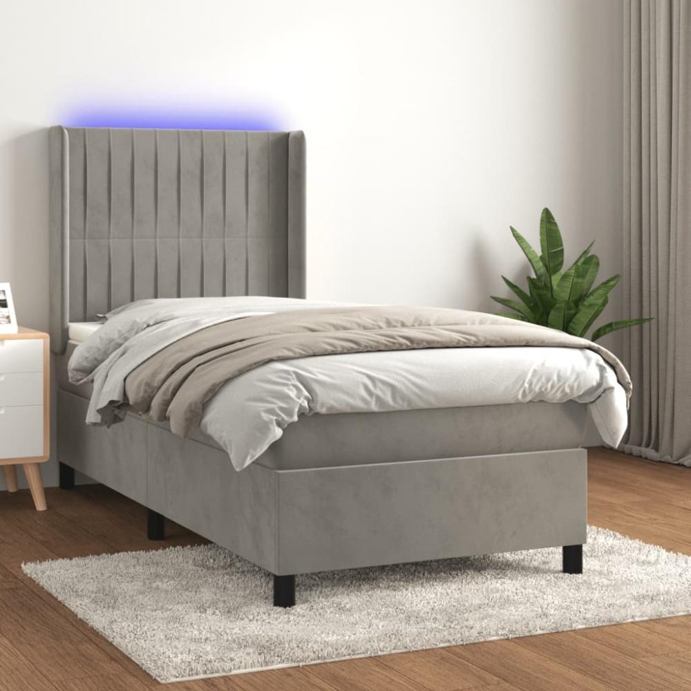 vidaXL Boxspringbett mit Matratze & LED Hellgrau 90x200 cm Samt Bild 1