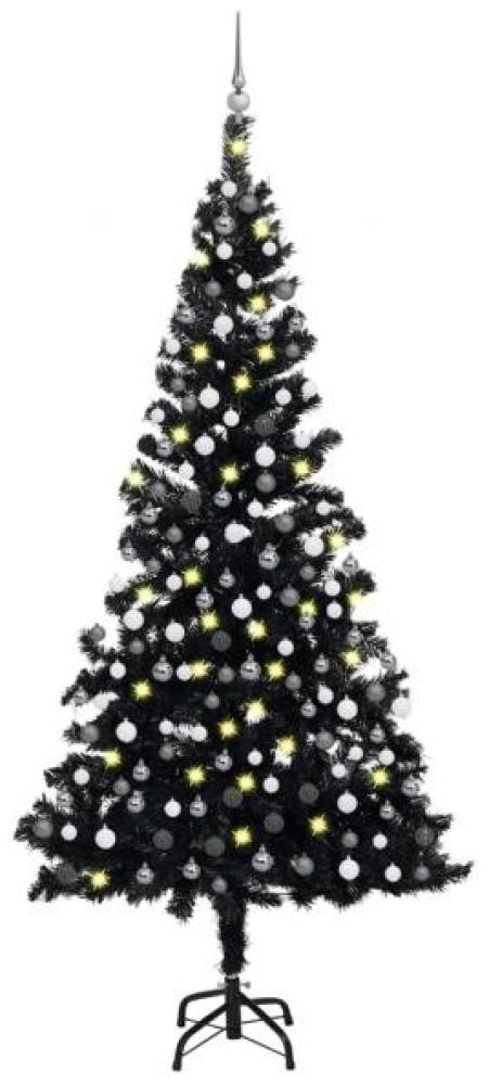 Künstlicher Weihnachtsbaum mit LEDs & Kugeln Schwarz 210cm PVC Bild 1