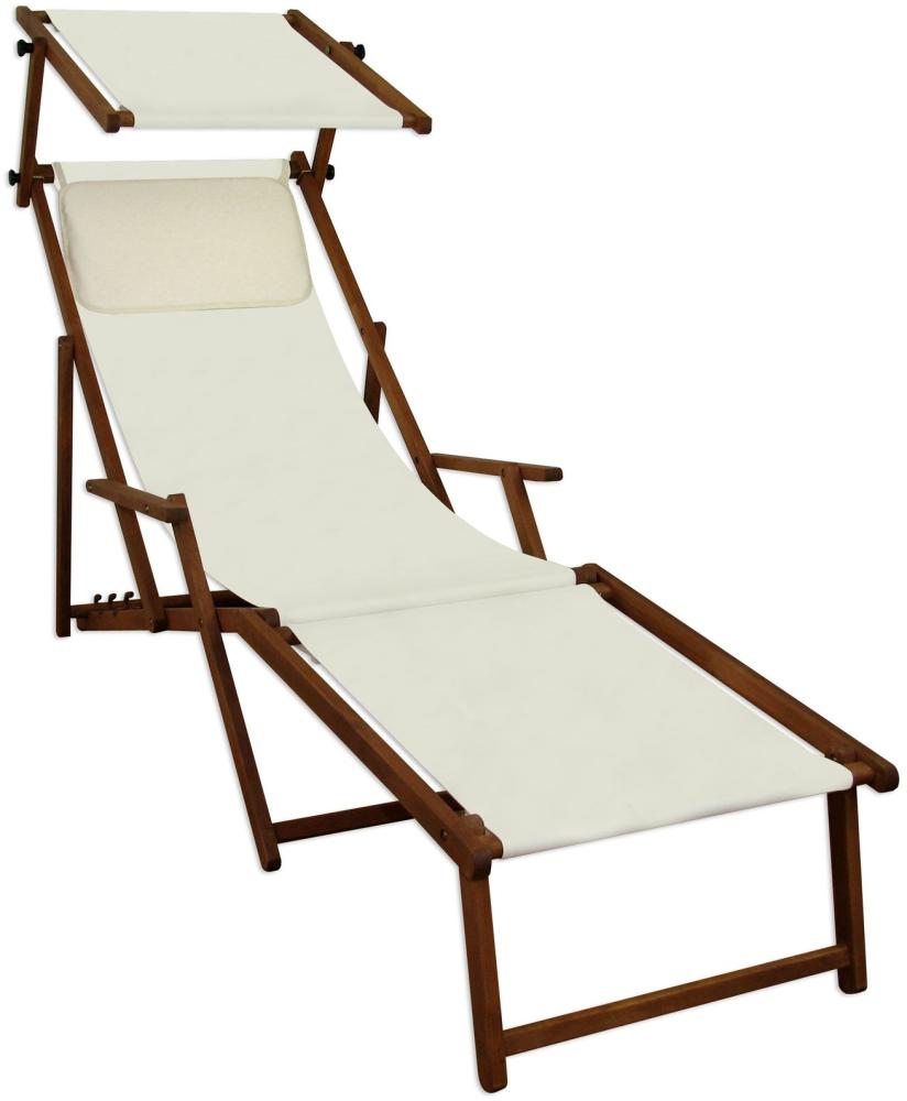 Sonnenliege weiß Liegestuhl Fußteil Sonnendach Kissen Holz Deckchair Gartenmöbel 10-303 F S KH Bild 1