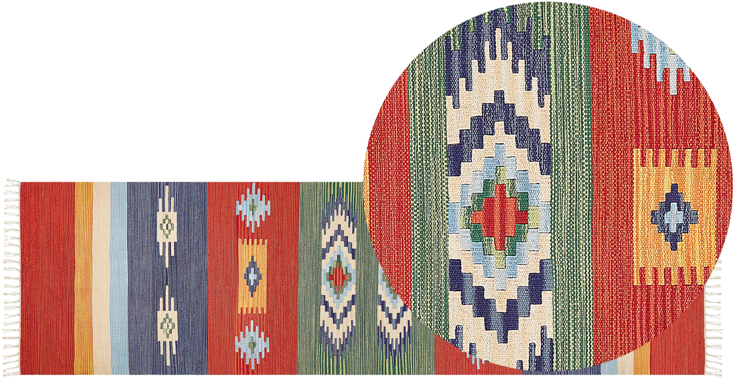 Kelim Teppich Baumwolle mehrfarbig 80 x 300 cm geometrisches Muster Kurzflor KAMARIS Bild 1