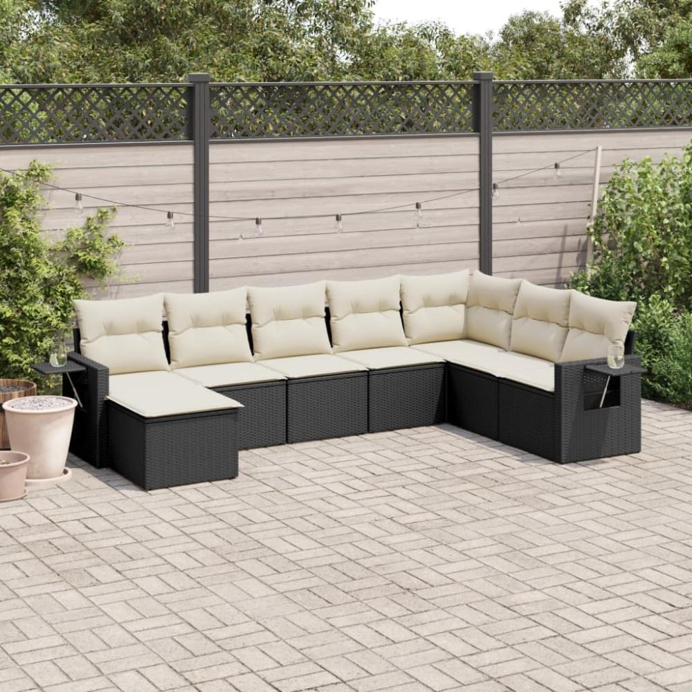 vidaXL 8-tlg. Garten-Sofagarnitur mit Kissen Schwarz Poly Rattan Bild 1