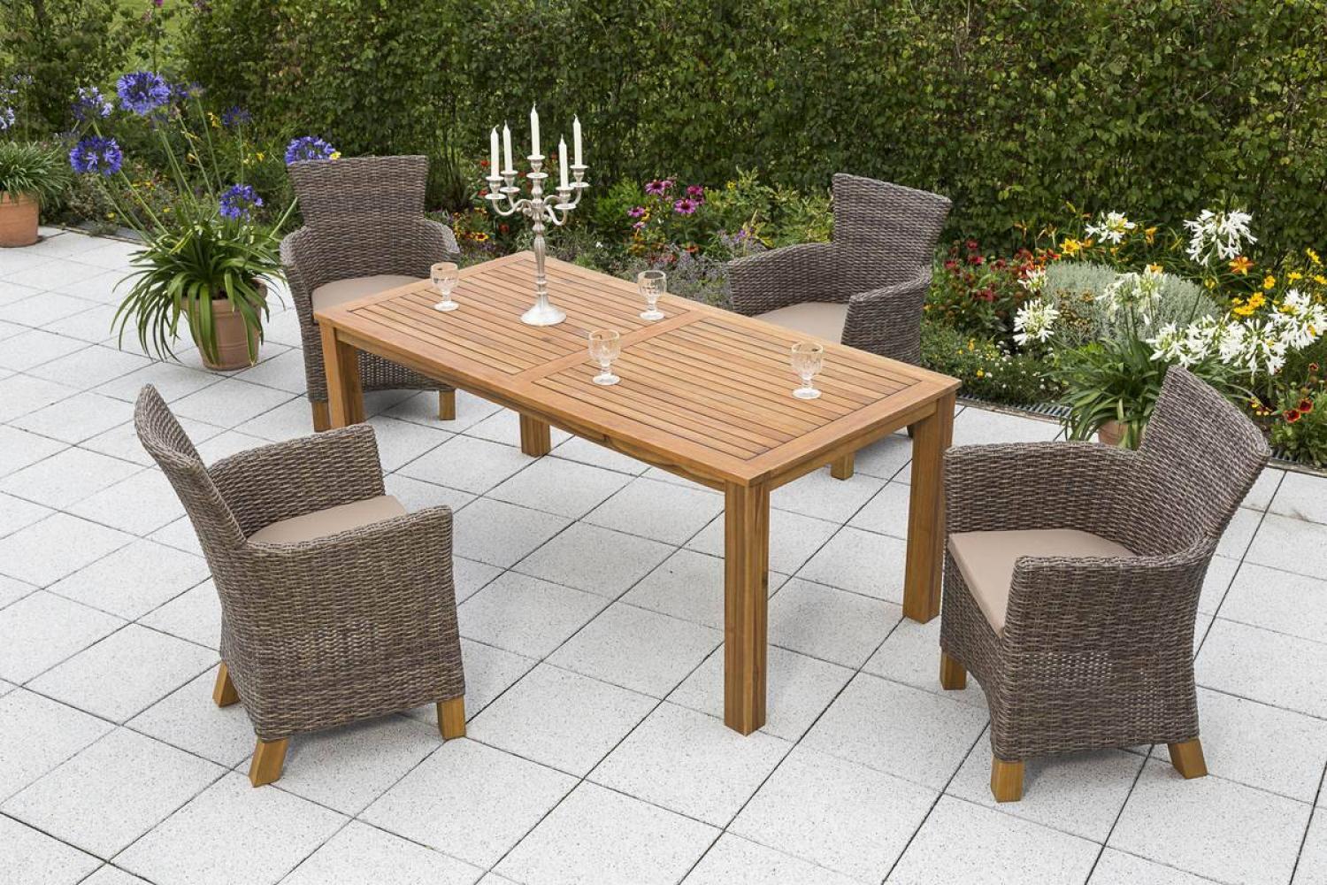 YOURSOL by Merxx Gartenmöbel Set Toskana 4 Personen mit Tisch 185 x 90 cm, Natur, Akazienholz Bild 1