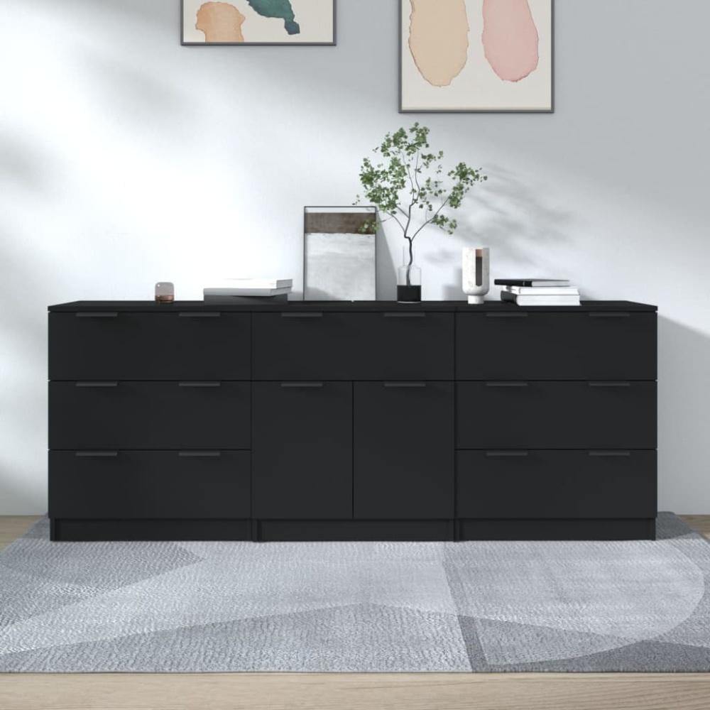 3-tlg. Sideboard Schwarz Holzwerkstoff Bild 1