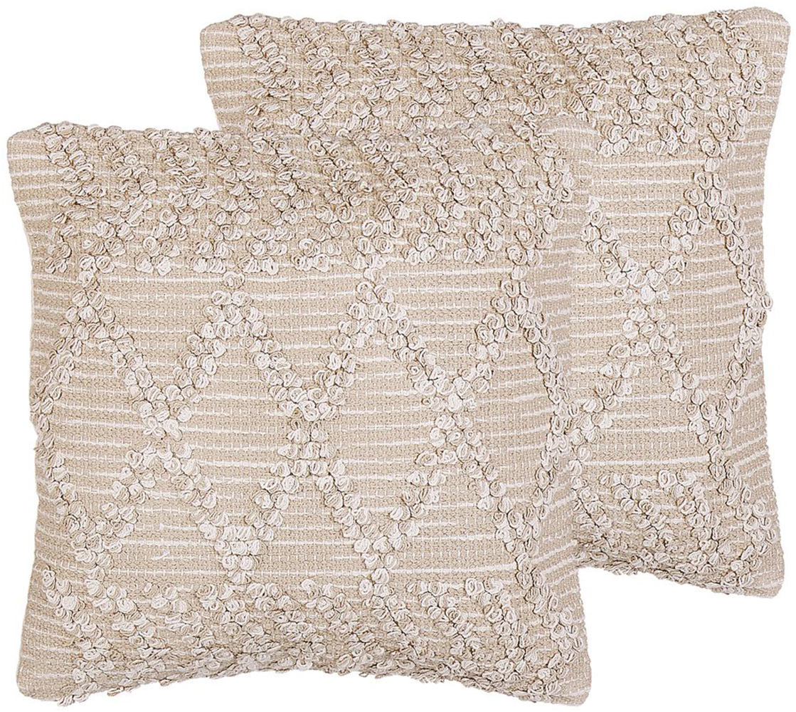 Dekokissen geometrisches Muster Baumwolle beige bestickt 45 x 45 cm 2er Set CORYDALIS Bild 1