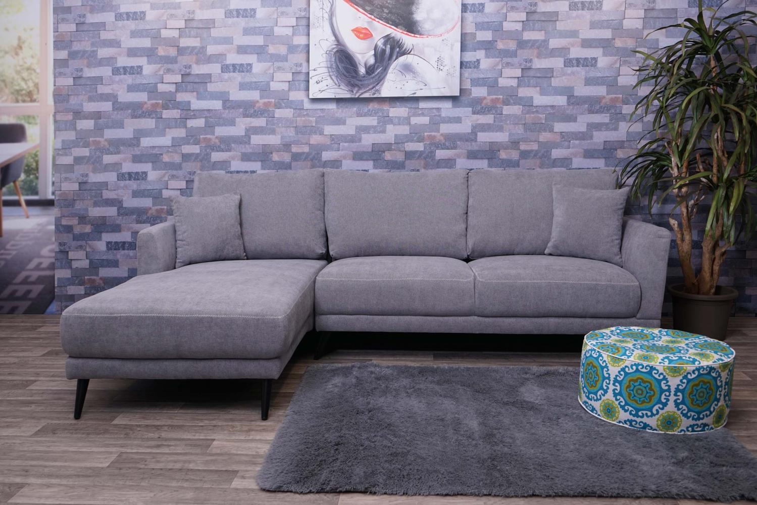 Sofa HWC-G45, Couch Ecksofa L-Form 3-Sitzer, Liegefläche Nosagfederung Taschenfederkern ~ links, vintage grau Bild 1
