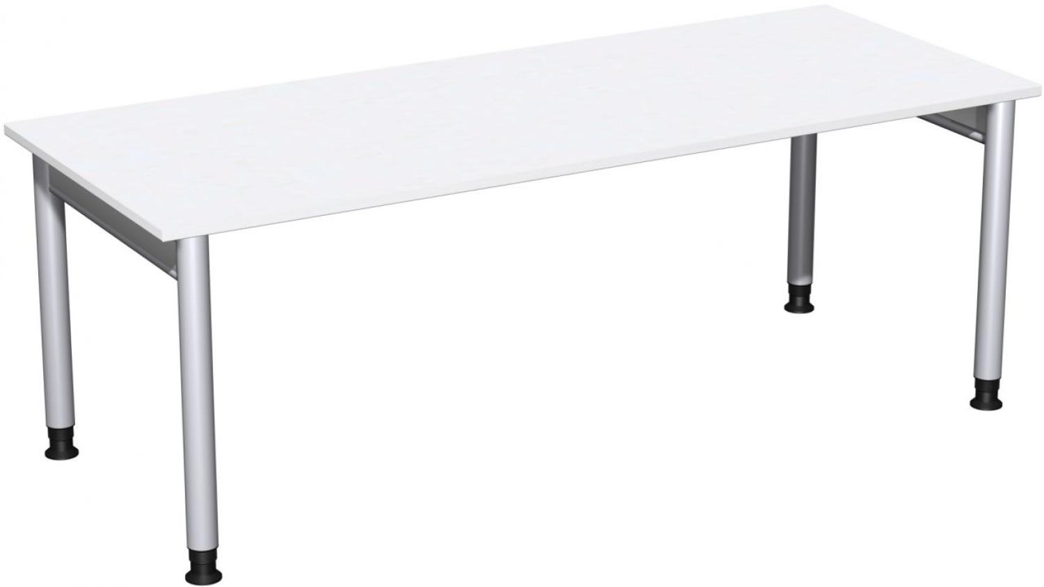 Schreibtisch '4 Fuß Pro' höhenverstellbar, 200x80cm, Weiß / Silber Bild 1