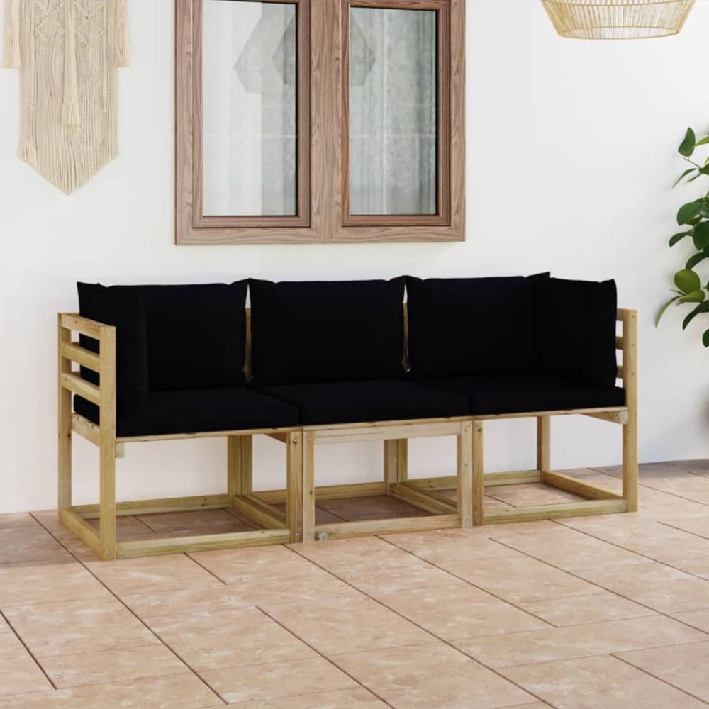 vidaXL 3-Sitzer-Gartensofa mit Schwarzen Kissen Bild 1