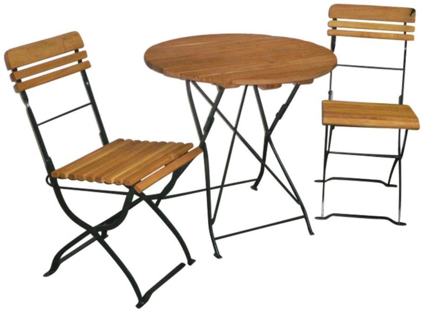 Gartengarnitur Biergartengarnitur SitzgruppeTisch Stuhl 3-teilig, Flachstahl dunkelgrün + Robinie, klappbar Bild 1