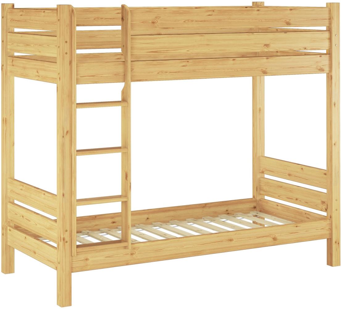 Erst-Holz Etagenbett mit waagrechten Balken, Kiefer, Natur 80 x 190 Bett, Rollroste Bild 1