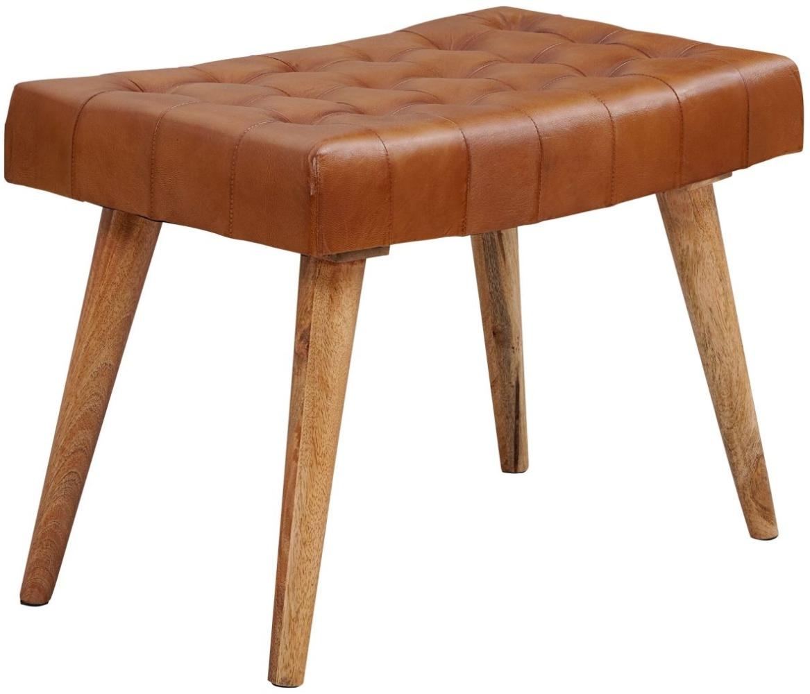 Wohnling Sitzhocker 67x47x39 cm Mango Massivholz / Echtleder Chesterfield-Design | Lederhocker Braun | Beiste Bild 1