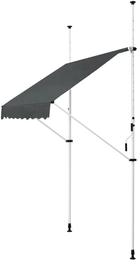Juskys Klemmmarkise 200 x 120 cm mit Handkurbel - Markise ohne Bohren - höhenverstellbar, UV-beständig & wasserabweisend - Balkonmarkise Balkon grau Bild 1