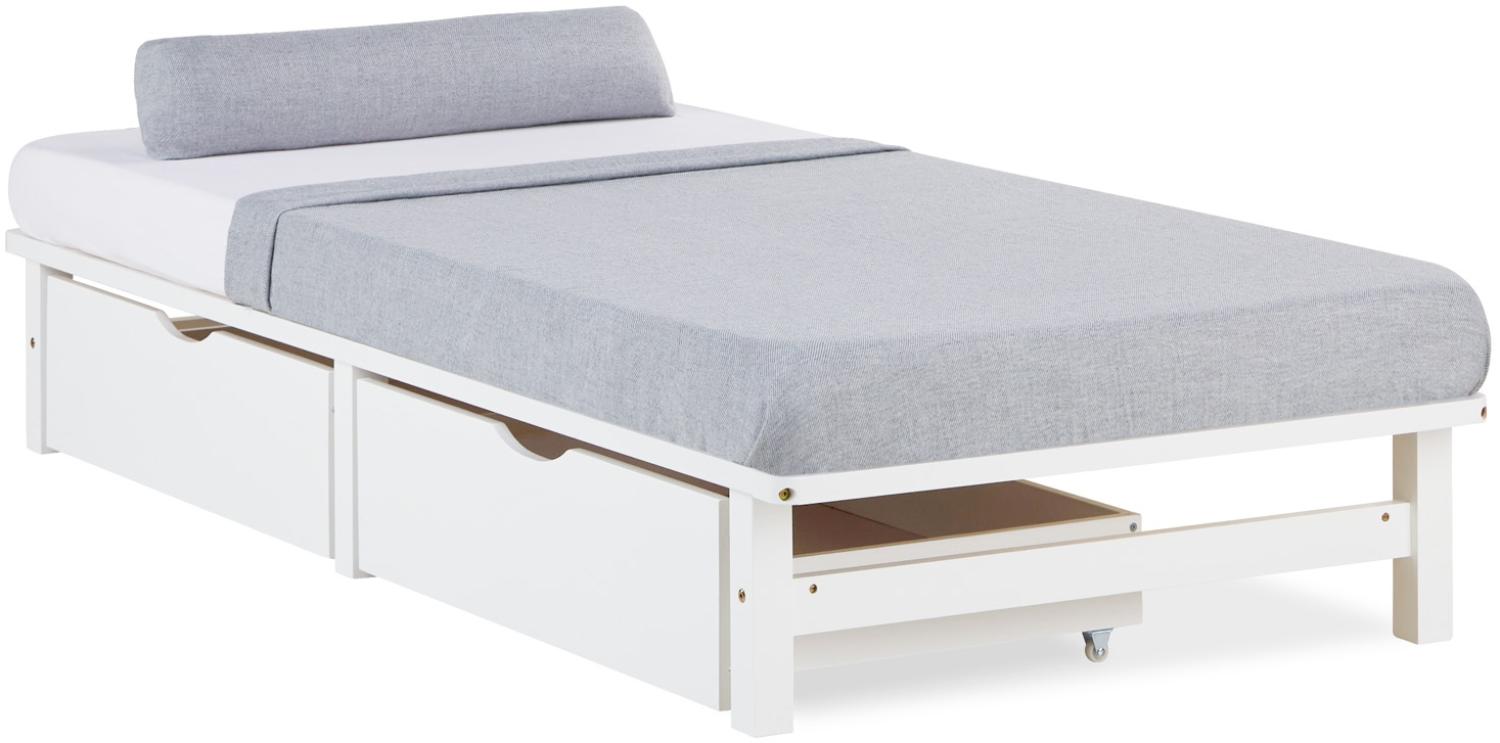 Palettenbett 90x200 cm mit Bettkasten 2er Set Lattenrost Massivholzbett Weiß Palettenmöbel Bett Holzbett Bild 1
