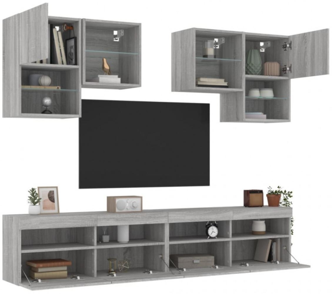 6-tlg. TV-Wohnwand mit LED-Leuchten Grau Sonoma (Farbe: Grau) Bild 1