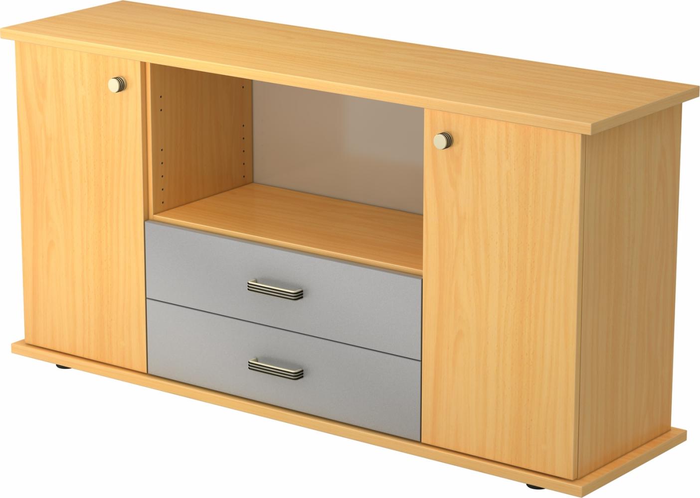 bümö® Sideboard mit Türen, Schubladen und Streifengriffen in Buche Bild 1