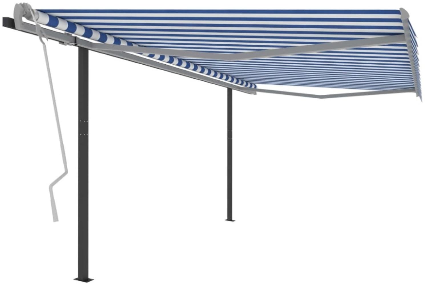 Gelenkarmmarkise Einziehbar mit Pfosten 4,5x3,5 m Blau und Weiß Bild 1