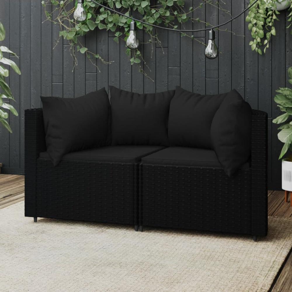 vidaXL Garten-Ecksofas mit Kissen 2 Stk. Schwarz Poly Rattan Bild 1