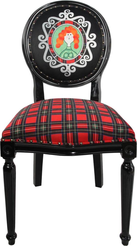 Casa Padrino Barock Luxus Esszimmer Stuhl ohne Armlehnen Schottland Karo / Schwarz Woman - Designer Stuhl - Limited Edition Bild 1