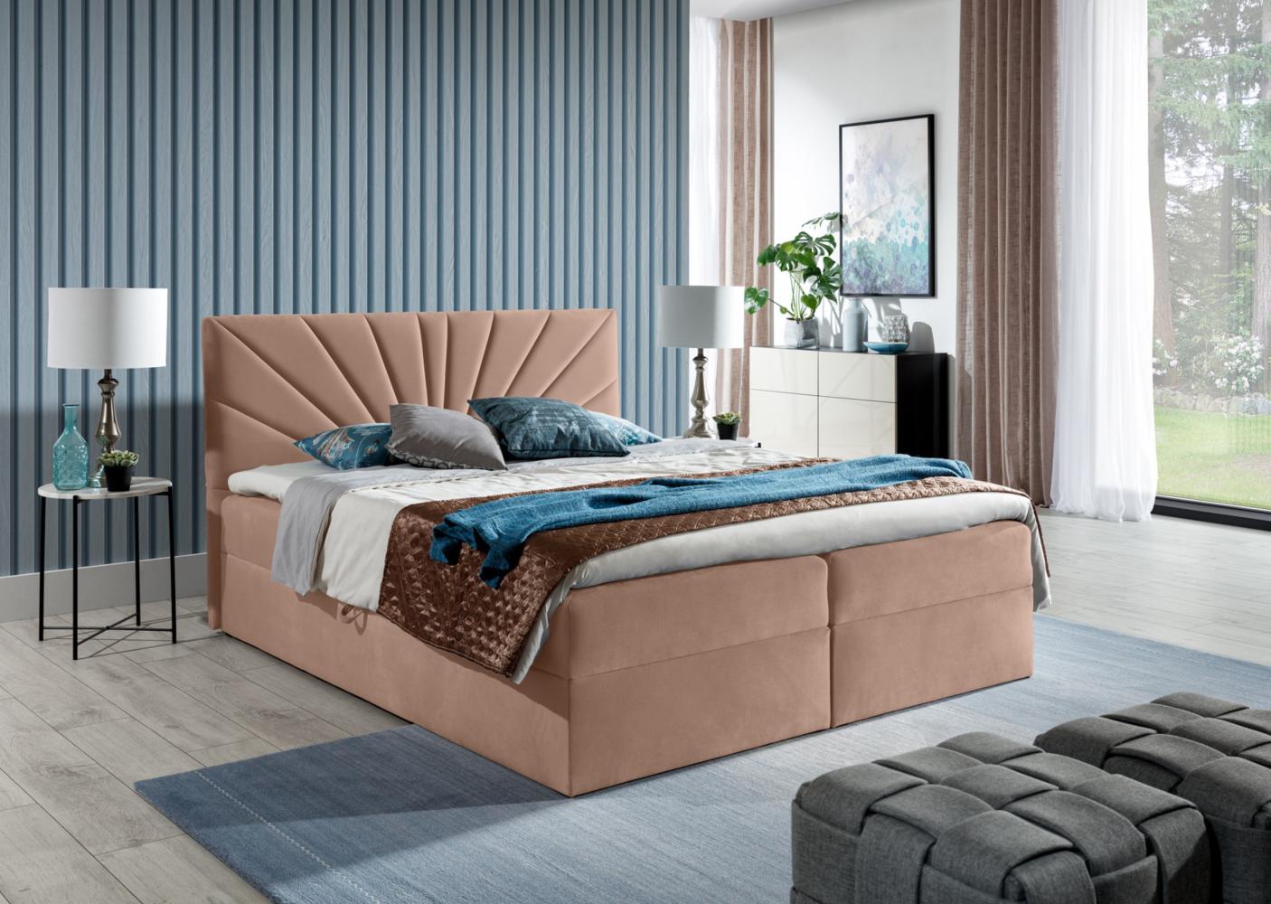 Stylefy Zenturio Boxspringbett 120x200 cm Velours ROYAL VELVET Dunkelrosa Bild 1