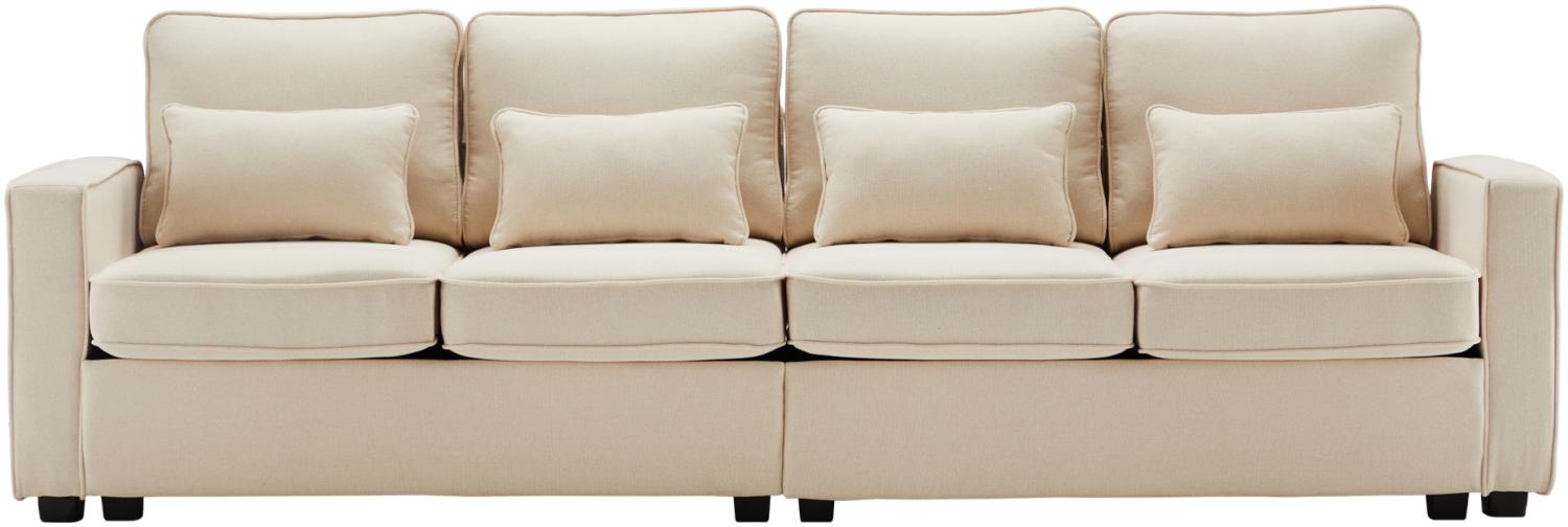 Merax Modernes 4-Sitzer-Sofa aus Leinenstoff, Viersitzer-Sofa mit Armlehnentaschen und 4 Kissen, Sofa im einfachen Stil, geeignet für Wohnzimmer, Wohnung, Büro, Beige Bild 1