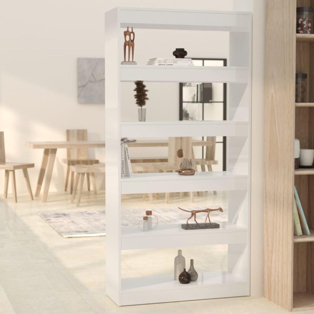 Bücherregal/Raumteiler Hochglanz-Weiß 80x30x166cm Holzwerkstoff Bild 1