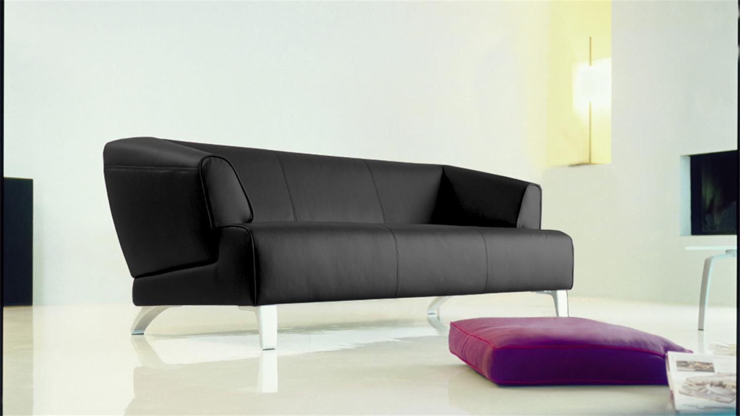 3-Sitzer Sofabank 'Sob 2300' von Rolf Benz, Leder schwarz, 195 cm Bild 1