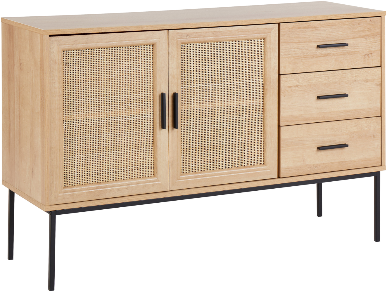 Sideboard heller Holzfarbton 3 Rattan-Türen 3 Schubladen PASCO Bild 1