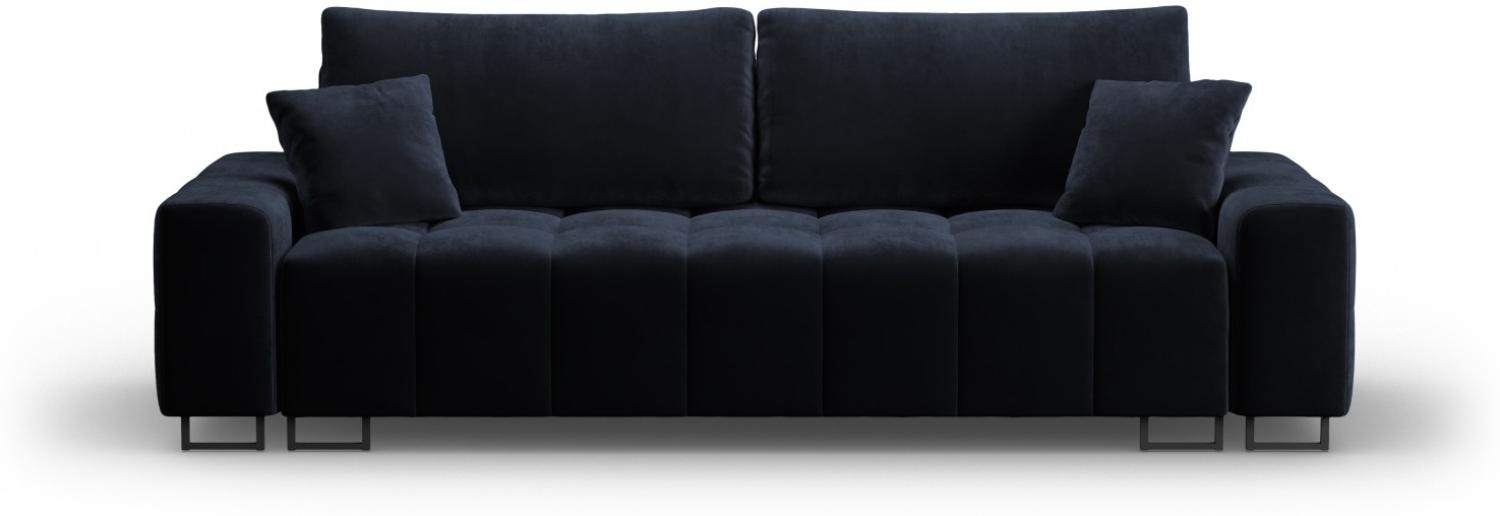 Micadoni 3-Sitzer Samtstoff Sofa mit Bettfunktion und Box Byron | Bezug Dark Blue | Beinfarbe Black Metal Bild 1