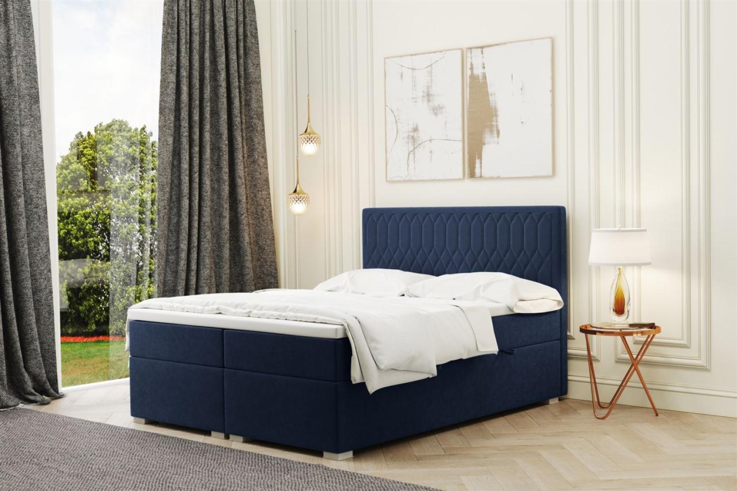 Boxspringbett Schlafzimmerbett DUSTY 180x220cm in Stoff Riviera Dunkelblau Bild 1