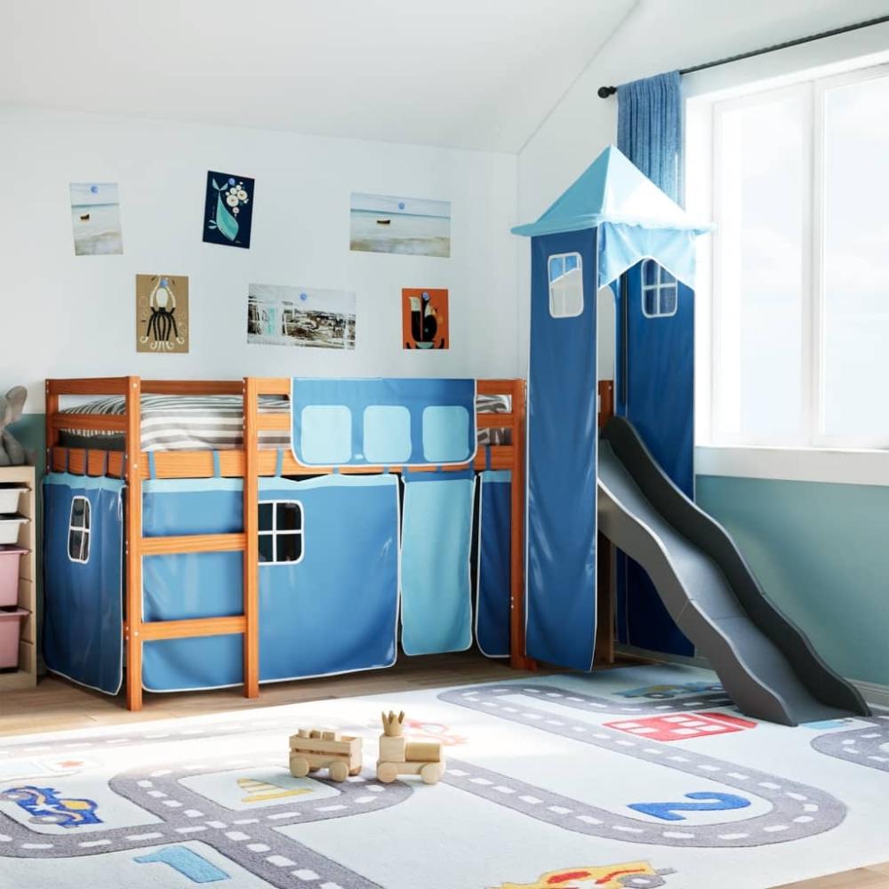 Kinderhochbett mit Turm Blau 90x190 cm Massivholz Kiefer 3309144 Bild 1