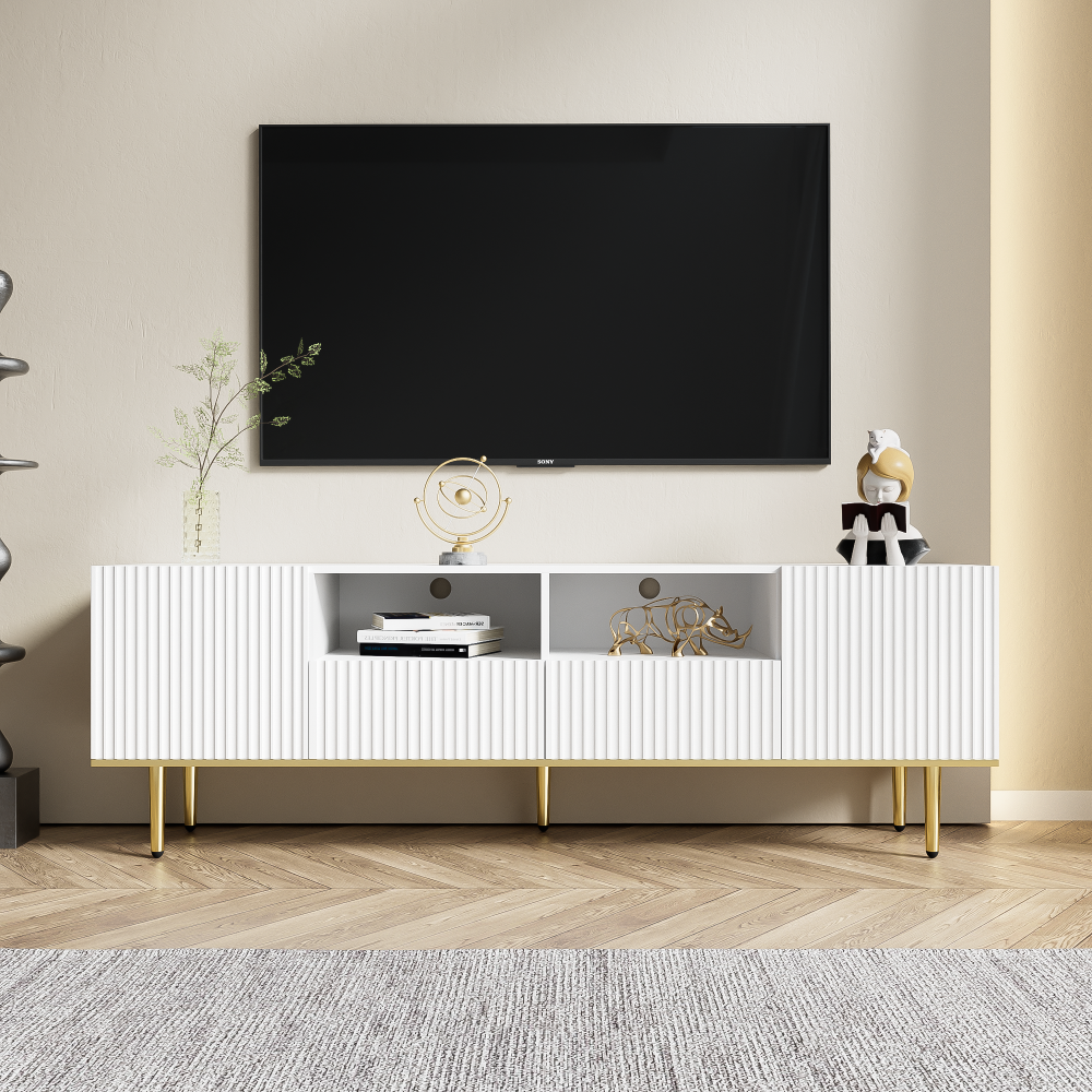Merax Moderner TV-Schrank, TV-Möbel mit goldenen Füßen und goldenem Rand, Weiß Bild 1