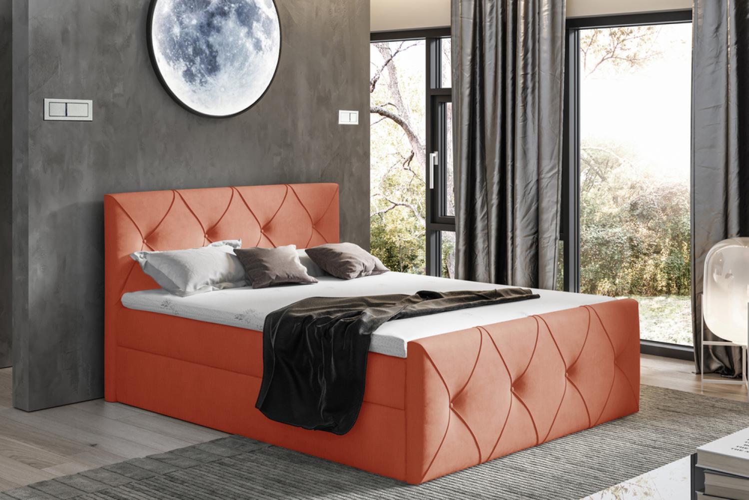 Stylefy 'Arian Lux' Boxspringbett, Velours  Orange 160 x 200 cm Bild 1