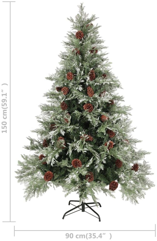 vidaXL Weihnachtsbaum mit LEDs & Zapfen Grün & Weiß 150 cm PVC & PE Bild 1