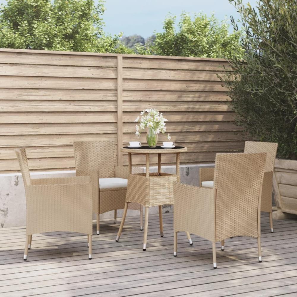 vidaXL 5-tlg. Garten-Bistro-Set mit Kissen Beige Poly Rattan Bild 1