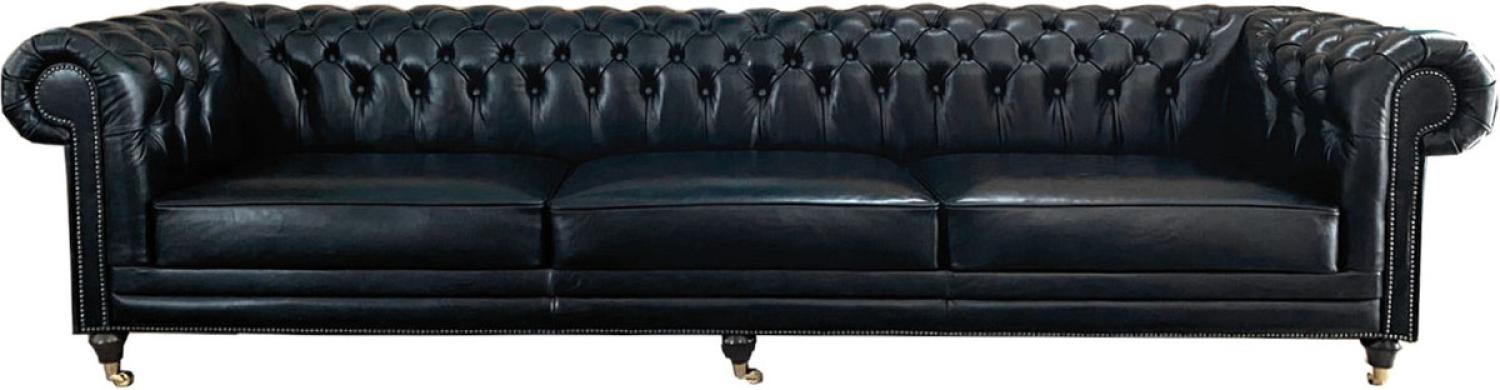 Casa Padrino Luxus Chesterfield Leder Sofa Vintage Schwarz - Echtleder Wohnzimmer Sofa mit Rollen Bild 1