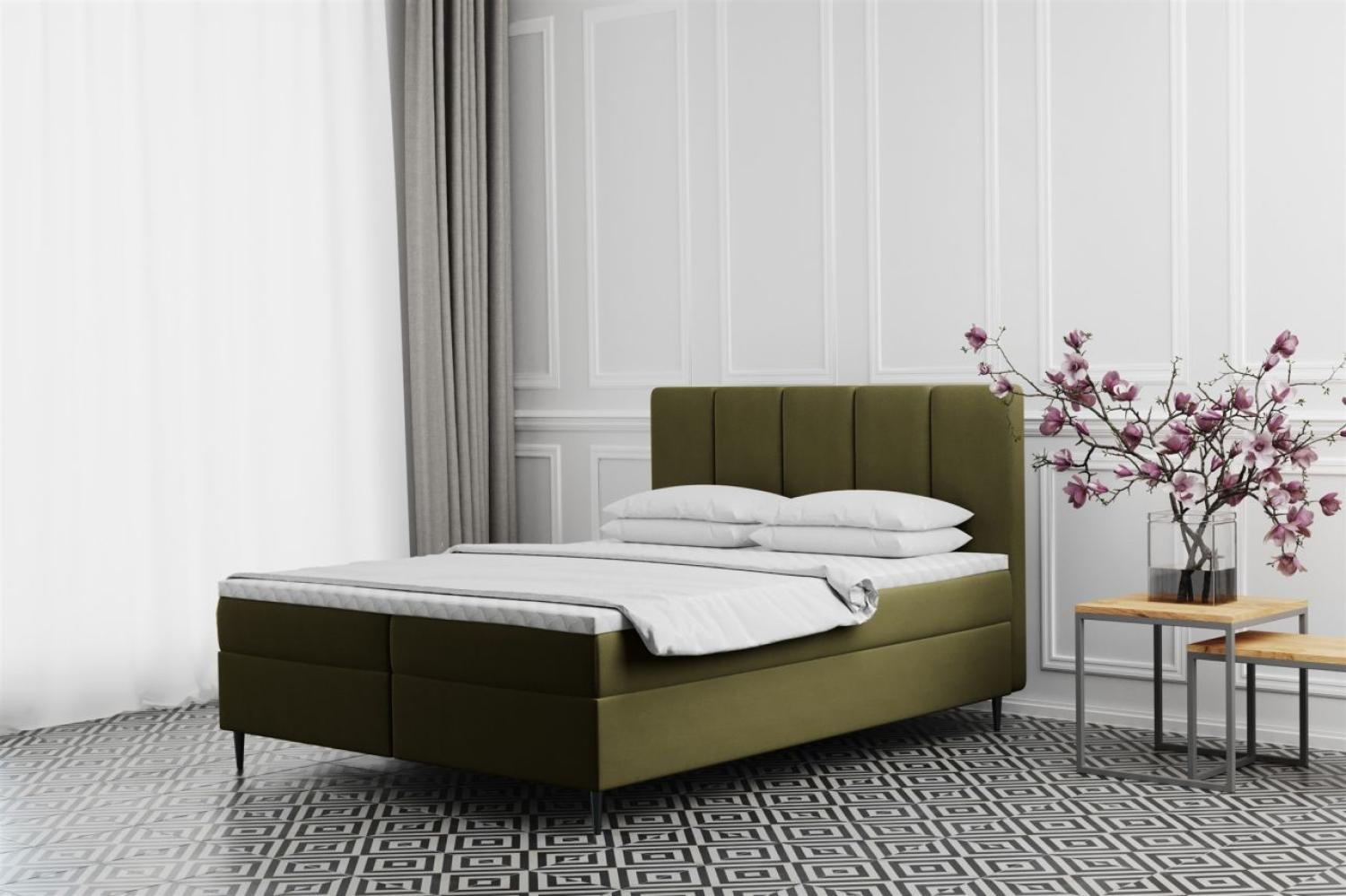 Boxspringbett Schlafzimmerbett MARAL 140x200cm in Stoff Monolith Olive Bild 1