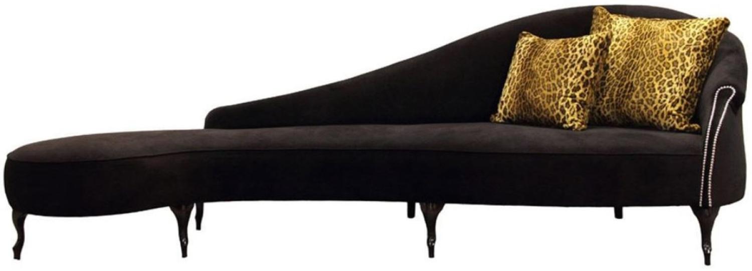 Casa Padrino Luxus Barock Samt Chaiselongue Schwarz 300 x 90 x H. 94 cm - Gebogene Massivholz Recamiere mit edlem Samtstoff Bild 1