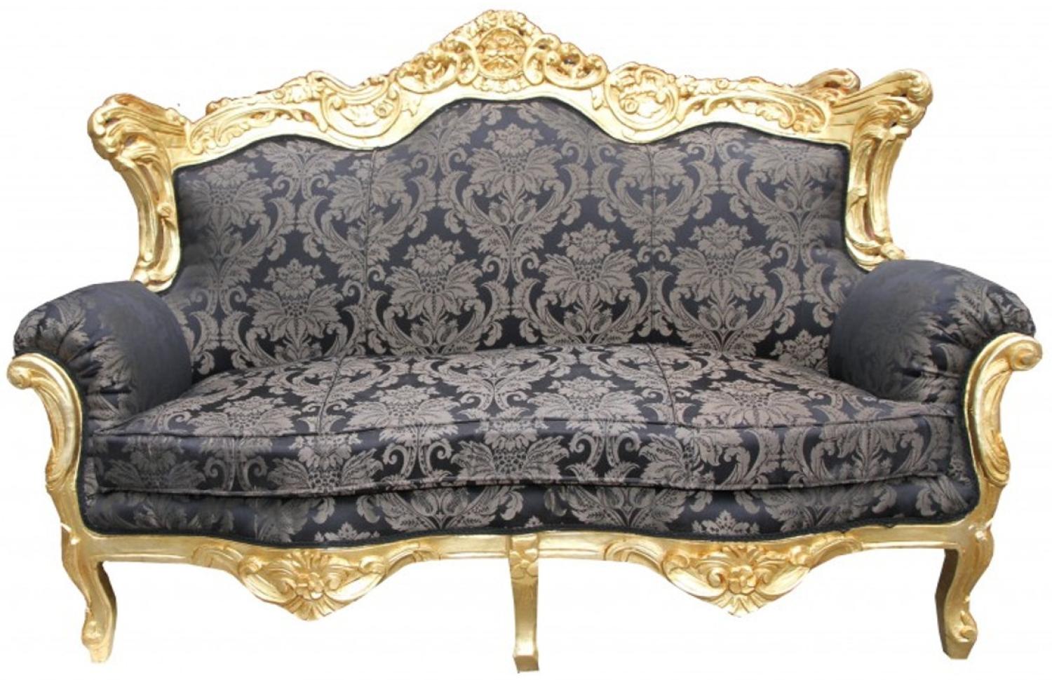 Casa Padrino Barock 2er Sofa Master Schwarz Muster/ Gold 2Mod - Wohnzimmer Couch Möbel Lounge Bild 1