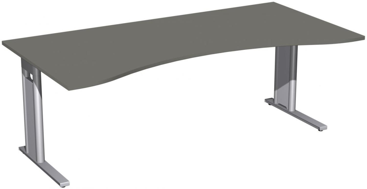 Schreibtisch 'C Fuß Pro' Ergonomieform, feste Höhe 200x100cm, Graphit / Silber Bild 1