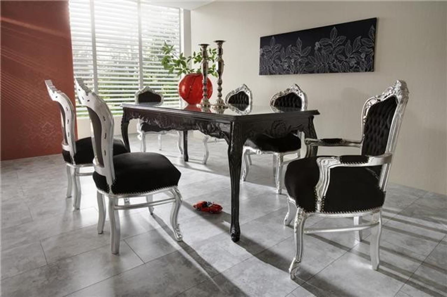 Casa Padrino Barock Esszimmer Set Schwarz/Silber - Esstisch + 6 Stühle Bild 1