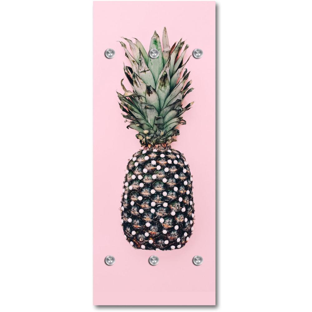 Queence Garderobe - "Pineapple" Druck auf hochwertigem Arcylglas inkl. Edelstahlhaken und Aufhängung, Format: 50x120cm Bild 1