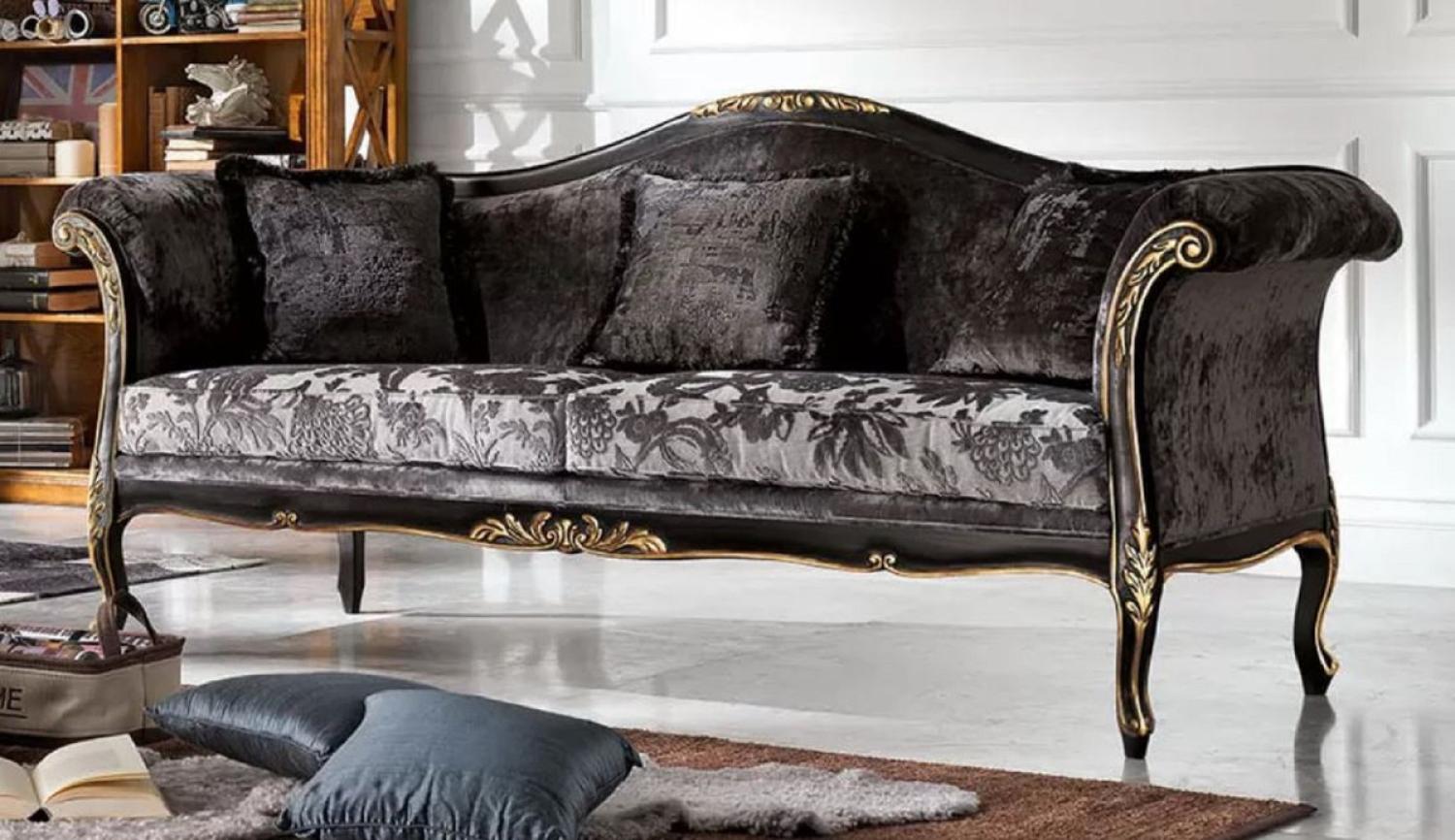 Casa Padrino Luxus Barock Sofa Grau / Schwarz / Gold - Edles Wohnzimmer Sofa mit elegantem Muster - Barock Möbel - Luxus Qualität - Made in Italy Bild 1