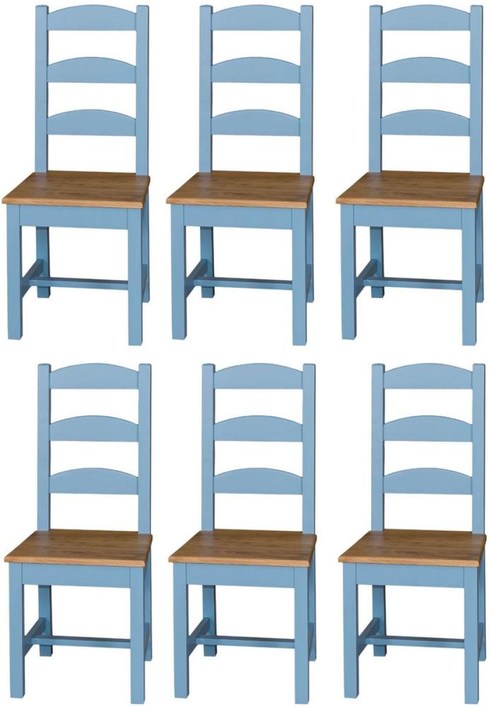 Casa Padrino Landhausstil Esszimmer Stuhl Set 48 x 41 x H. 93 cm - Massivholz Küchen Stühle 6er Set - Esszimmer Möbel im Landhausstil hellblau / naturfarben Bild 1