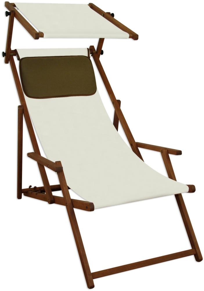 Sonnenliege weiß Liegestuhl Sonnendach Kissen Gartenliege Deckchair Holz Gartenmöbel 10-303SKD Bild 1