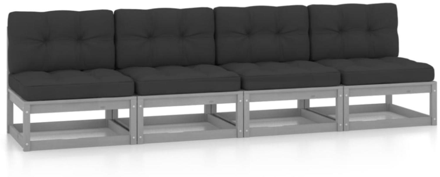 4-Sitzer Gartensofa aus Grauer Kiefer mit Kissen Bild 1