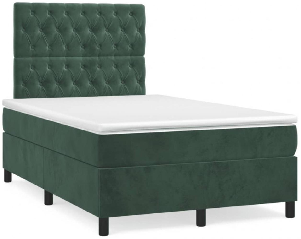 vidaXL Boxspringbett mit Matratze Dunkelgrün 120x200 cm Samt Bild 1