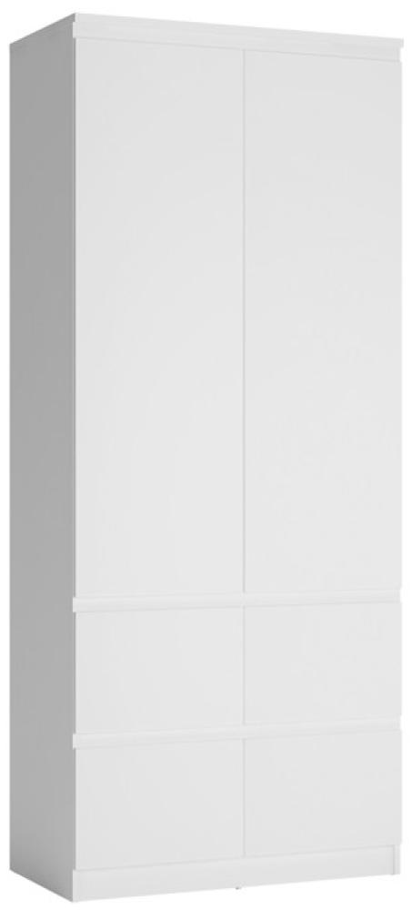 Kleiderschrank Boston Schlafzimmerschrank 91cm mit Aufsatz weiß / Front Hochglanz Bild 1
