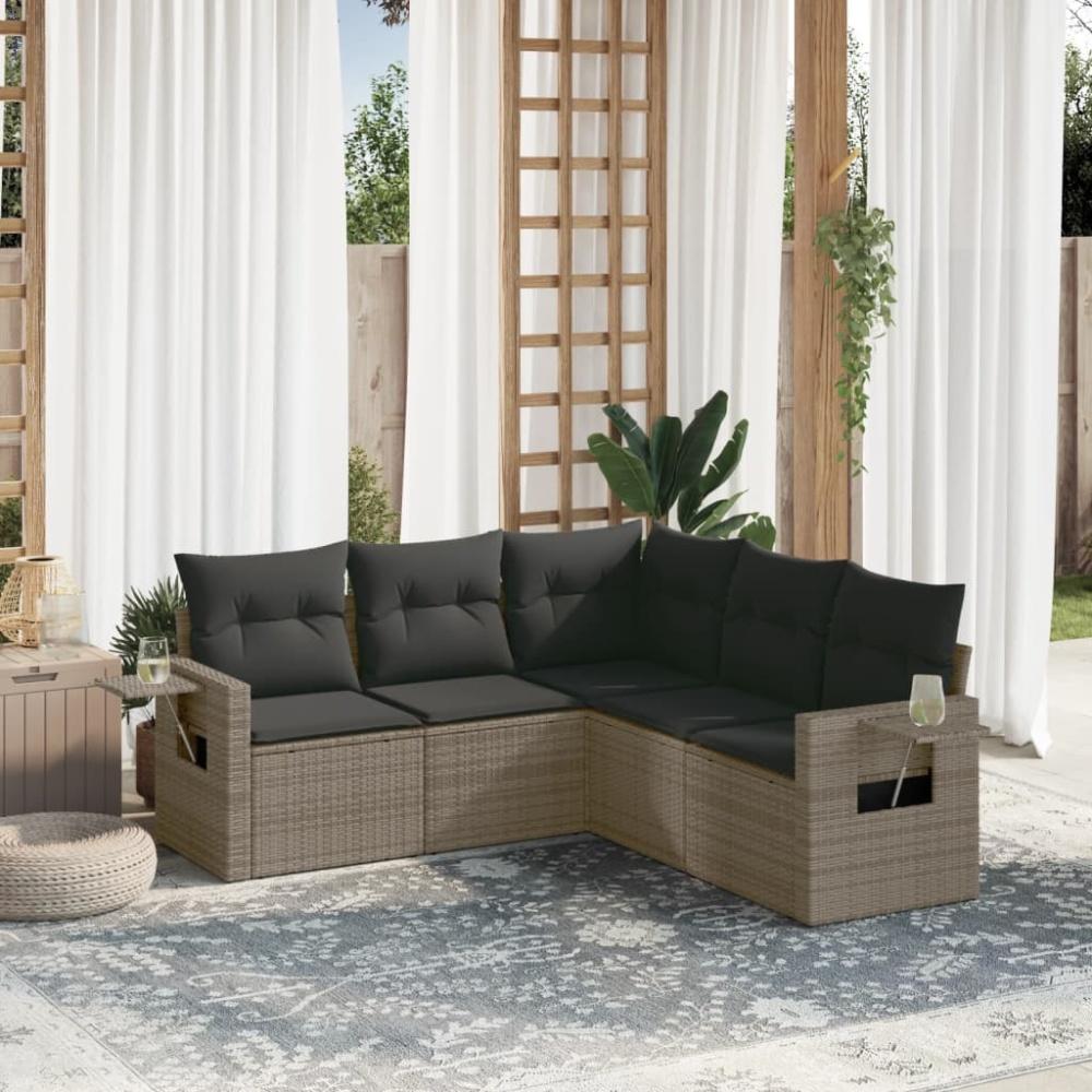 vidaXL 5-tlg. Garten-Sofagarnitur mit Kissen Grau Poly Rattan Bild 1