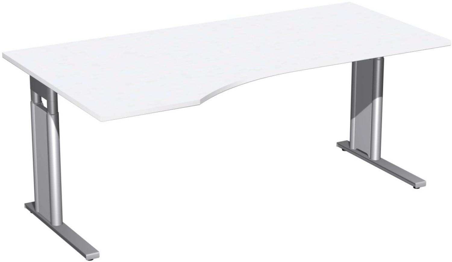 PC-Schreibtisch links, höhenverstellbar, 180x100cm, Weiß / Silber Bild 1